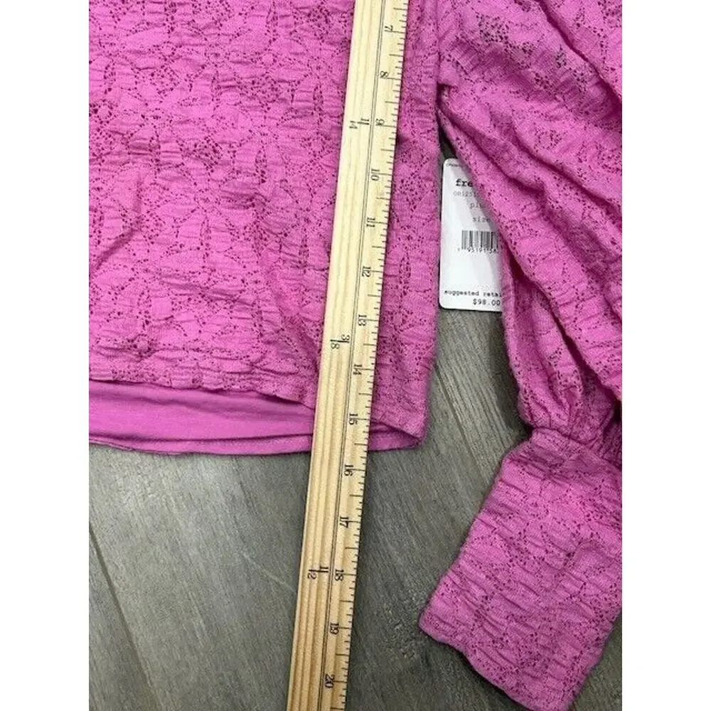 NWT Free People‎ Womens Tea Time Lace Puff Sleeve Blouse Open Back Pink Size XS